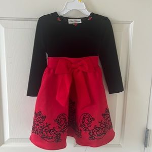 Red and black formal dress.